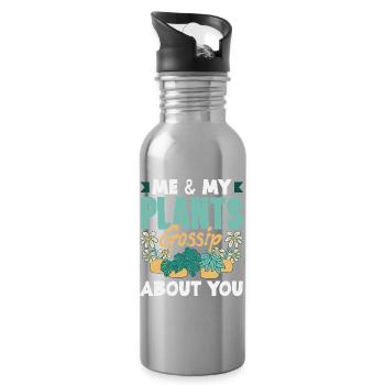 Cadeaux pour les jardins et les amoureux des plantes - Gourde avec paille intégrée - argent clair - Droite