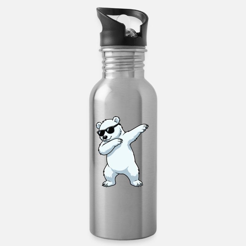 Dab Eisbär Cartoon - Trinkflasche mit integriertem Trinkhalm - Lightsilver