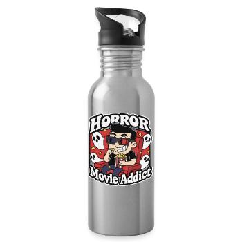 Horror Movie Addict Cartoon - Water bottle with straw - silver - Right