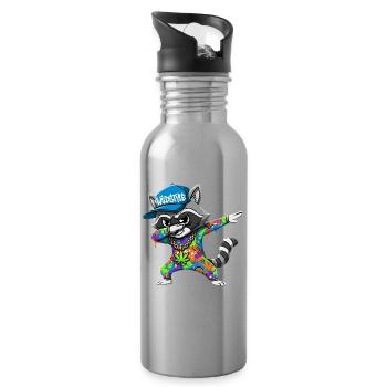 Wildstyle Dabbing Raccoon Colorful Graffiti Design - Water bottle with straw - silver - Right