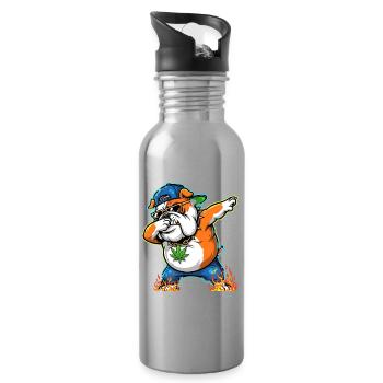 Dabbing Bulldog Streetart Cannabis Design - Trinkflasche mit integriertem Trinkhalm - Lightsilver - Rechts