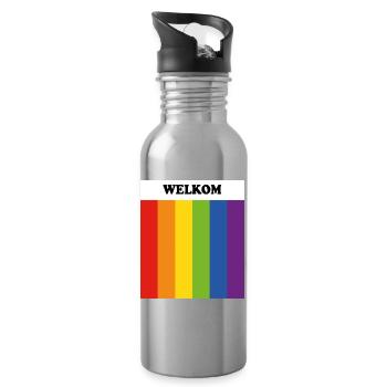 Les LGBT accueillent Welkom Queer Safe Space - en néerlandais - Gourde avec paille intégrée - argent clair - Droite