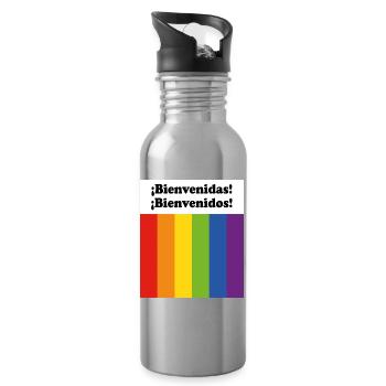 LGBT welcome Bienvenidos Bienvenidas Spanish   - Water bottle with straw - silver - Right
