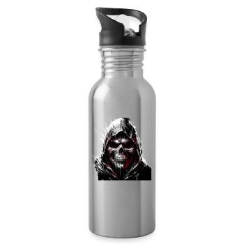 Dunkler Totenkopf mit Kapuze Gothic Art - Trinkflasche mit integriertem Trinkhalm - Lightsilver - Rechts