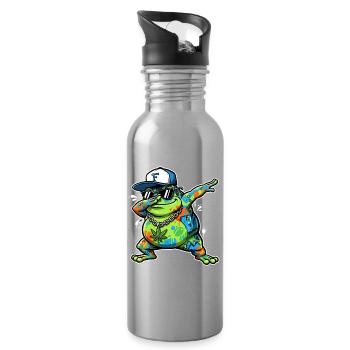Graffiti Frosch Streetart Cartoon Style - Trinkflasche mit integriertem Trinkhalm - Lightsilver - Rechts