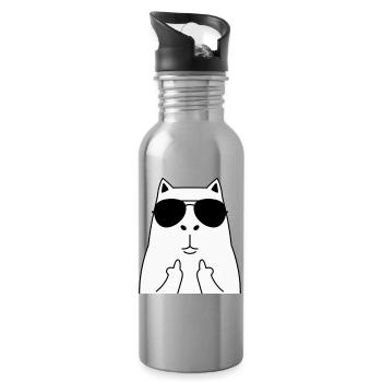 Visage de chat avec des lunettes de soleil - Gourde avec paille intégrée - argent clair - Droite