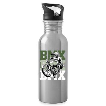 BMX Rider Design – Street & Dirt Bike Style - Trinkflasche mit integriertem Trinkhalm - Lightsilver - Rechts
