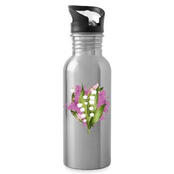 Maiglöckchen und Flieder als Frühlingsgruß - Trinkflasche mit integriertem Trinkhalm - Lightsilver - Rechts