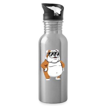 Sun Bulldog Sunglasses Fat Cool Dog - Water bottle with straw - silver - Right