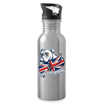 Bulldogge mit britischer Flagge und Big Ben - Trinkflasche mit integriertem Trinkhalm - Lightsilver - Rechts