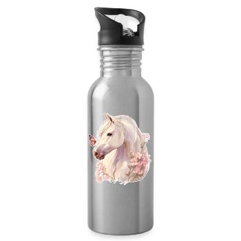Pferd mit Schmetterling - Trinkflasche mit integriertem Trinkhalm - Lightsilver - Rechts