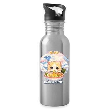 Kawaii Cats Ramen Nouilles Japon Ukiyo-E Rétro - Gourde avec paille intégrée - argent clair - Droite