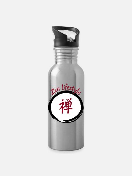 Lebensweise Zen-Kanji-Rundschreiben - Trinkflasche mit integriertem Trinkhalm - Lightsilver