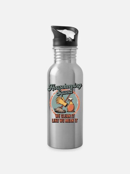 Lustiges Putzen Design - Trinkflasche mit integriertem Trinkhalm - Lightsilver