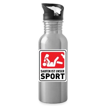 Original – Saufen ist unser Sport - Trinkflasche mit integriertem Trinkhalm - Lightsilver - Rechts
