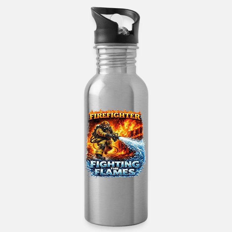 Firefighter hero against flames - Water bottle with straw - silver