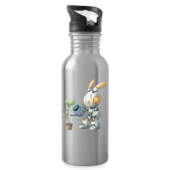 Robot rabbit watering plant - Water bottle with straw - silver - Right