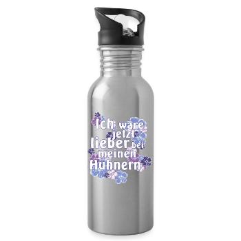 Ich wär jetzt lieber bei Hühnern - Trinkflasche mit integriertem Trinkhalm - Lightsilver - Rechts