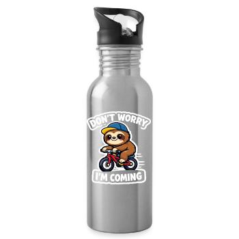 Sloth Kawaii Bicycle Gift Cute - Water bottle with straw - silver - Right