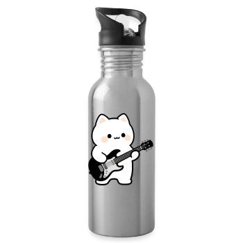 Kawaii Katze mit E-Gitarre Musik Geschenk Musiker - Trinkflasche mit integriertem Trinkhalm - Lightsilver - Rechts