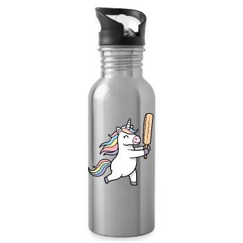 Süßes Einhorn Spielt Cricket Fröhlich - Trinkflasche mit integriertem Trinkhalm - Lightsilver - Rechts
