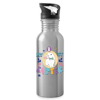 Mein erstes Ostern, süßer Hase mit Schleife - Trinkflasche mit integriertem Trinkhalm - Lightsilver - Rechts