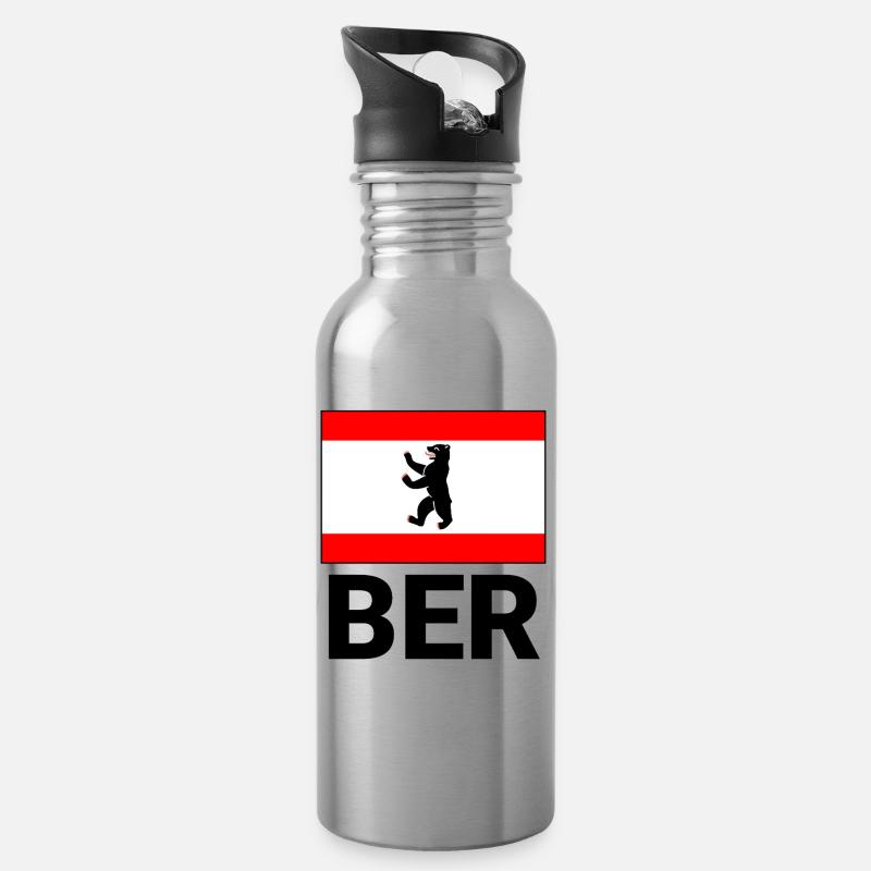 Motif sportif pour Berlin avec drapeau et BER - Gourde avec paille intégrée - argent clair