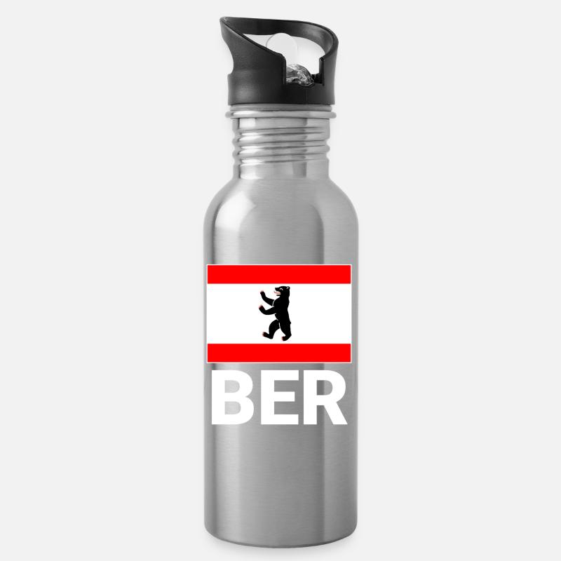 Berliner Flagge mit BER Abkürzung - Trinkflasche mit integriertem Trinkhalm - Lightsilver
