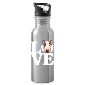 LOVE Bull Terrier Dog Dog Lover Funny - Water bottle with straw - silver - Right