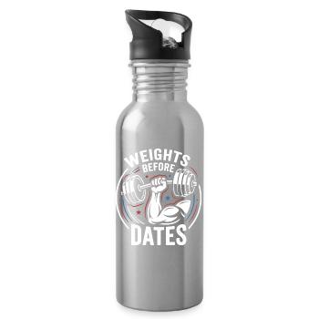 Gewichte vor Dates – Krafthumor - Trinkflasche mit integriertem Trinkhalm - Lightsilver - Rechts