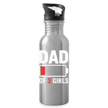 Dad of 3 Girls Battery Low - Water bottle with straw - silver - Right