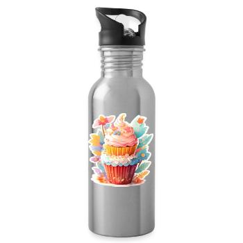 Cupcake aux fleurs - Gourde avec paille intégrée - argent clair - Droite