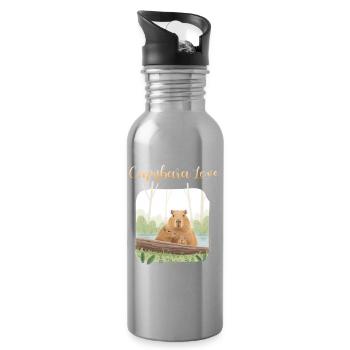 T-Shirt-Design „Capybara Love“ - Trinkflasche mit integriertem Trinkhalm - Lightsilver - Rechts