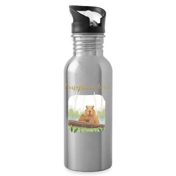 T-Shirt-Design „Capybara Love“ - Trinkflasche mit integriertem Trinkhalm - Lightsilver - Rechts
