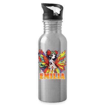 Emilia - Mädchenname - Fee  - Trinkflasche mit integriertem Trinkhalm - Lightsilver - Rechts