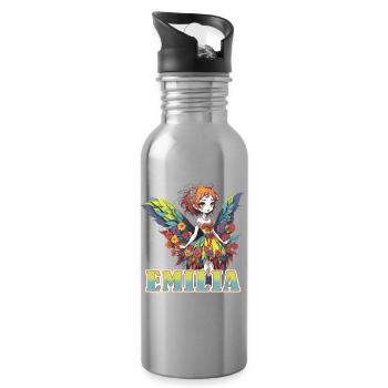 Emilia - Mädchenname - Fee  - Trinkflasche mit integriertem Trinkhalm - Lightsilver - Rechts