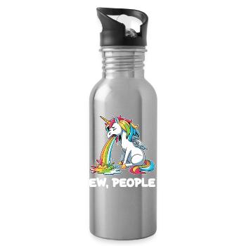 Rainbow Unicorn Spits Rainbow - Water bottle with straw - silver - Right
