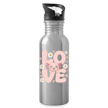 Pastel Love Kawaii Daisy Creature - Water bottle with straw - silver - Right