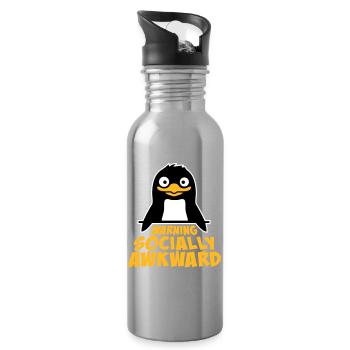 Pinguin Warning Socially Awkward Lustig Unbeholfen - Trinkflasche mit integriertem Trinkhalm - Lightsilver - Rechts