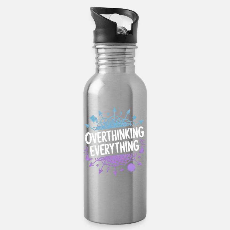 Overthinking Everything ADHS Chaos - Trinkflasche mit integriertem Trinkhalm - Lightsilver