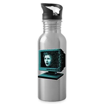 Retro-Computer Schrecken-  Retroglitch KI - Trinkflasche mit integriertem Trinkhalm - Lightsilver - Rechts