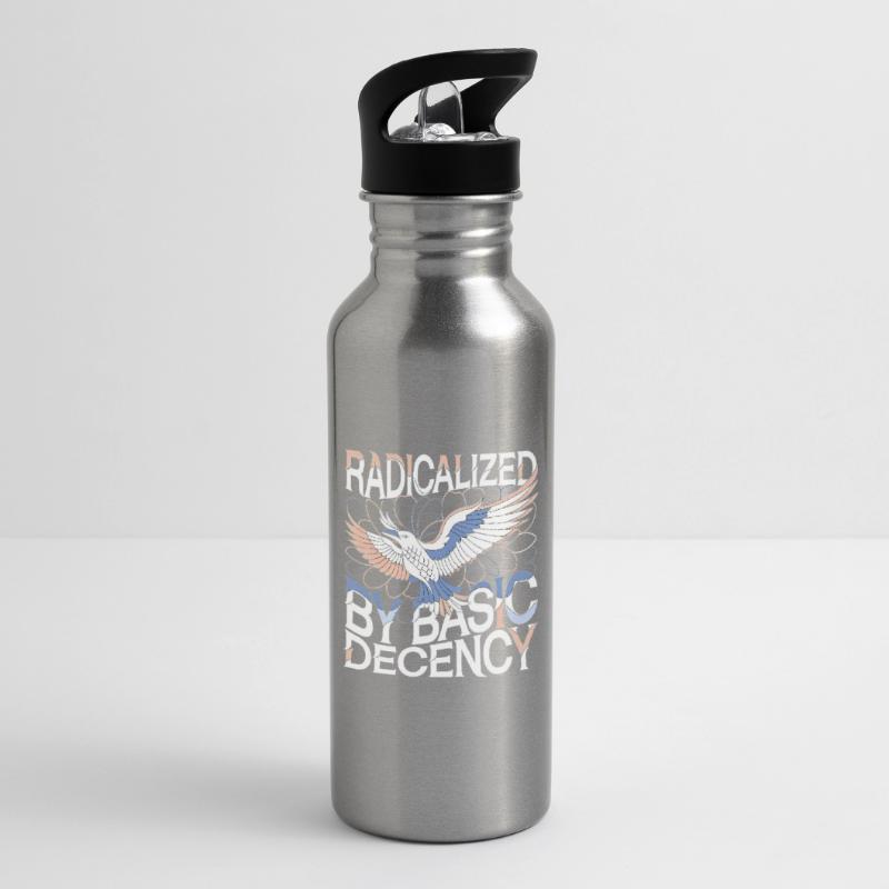 Radicalized by Basic Decency Statement Kunst Trinkflasche mit integriertem Trinkhalm