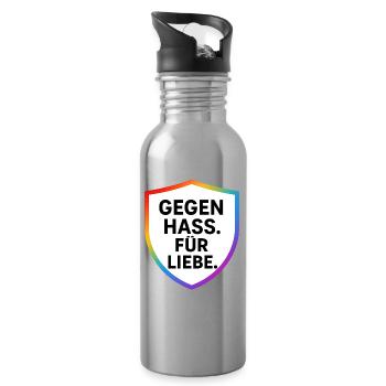 Against Hate for Love Shield - Water bottle with straw - silver - Right