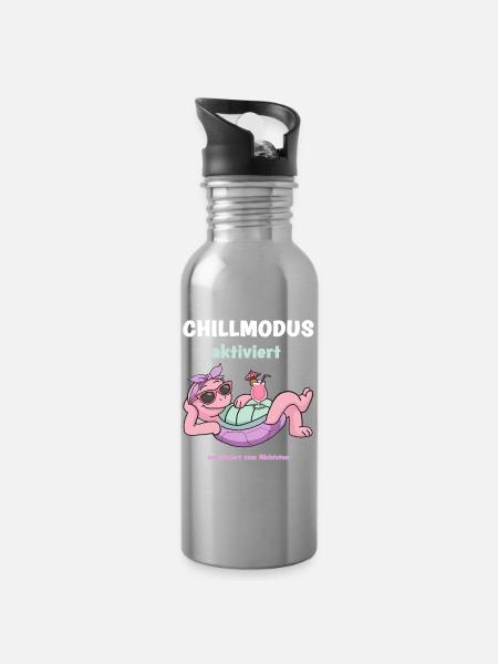 Schildkröte Chillmodus aktiviert: Pinke Lounge - Trinkflasche mit integriertem Trinkhalm - Lightsilver