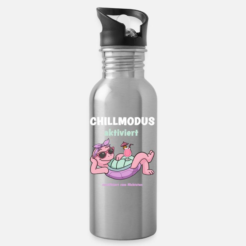 Schildkröte Chillmodus aktiviert: Pinke Lounge - Trinkflasche mit integriertem Trinkhalm - Lightsilver