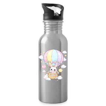 Pastell-Kaninchenballon im Himmel - Trinkflasche mit integriertem Trinkhalm - Lightsilver - Rechts