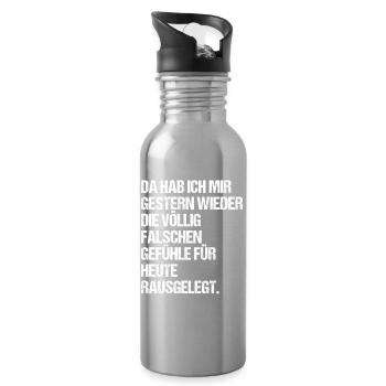 Gefühlschaos, falsche Gefühle für heute rausgelegt - Trinkflasche mit integriertem Trinkhalm - Lightsilver - Rechts