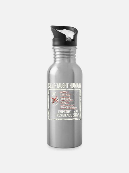 Self Taught Human - Trinkflasche mit integriertem Trinkhalm - Lightsilver