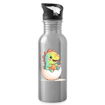 Fröhlicher Dino-Küken aus dem Ei - Trinkflasche mit integriertem Trinkhalm - Lightsilver - Rechts