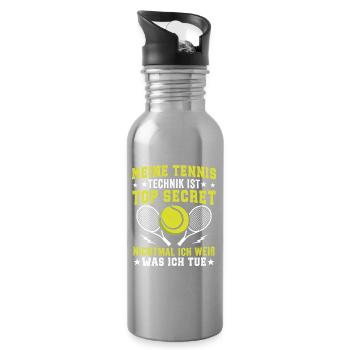 Meine Tennis Technik Is Top Secret  - Trinkflasche mit integriertem Trinkhalm - Lightsilver - Rechts